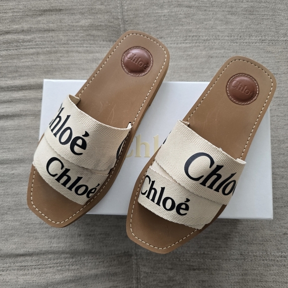 Chloe Shoes - Chloe Woody Logo Slide Sandals Auth W/ Box & Dust Bags Sz 39
